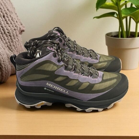 Merrell Women's Moab Speed Mid GORE-TEX Lichen (Olive Green/Purple) Size 9.5 - Picture 1 of 7